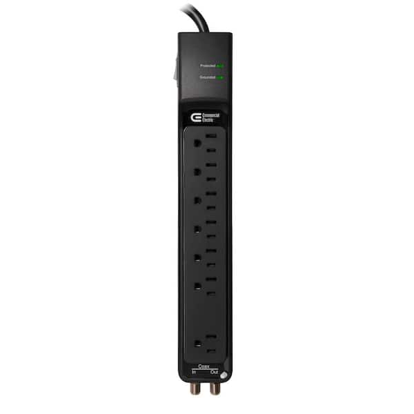 Commercial Electric 6 ft. 7-Outlet Surge Protector with Coax, Black