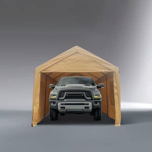 10 ft. x 20 ft. Heavy-Duty Outdoor Portable Steel Carport in Brown with Mesh Window and Roll Up Door