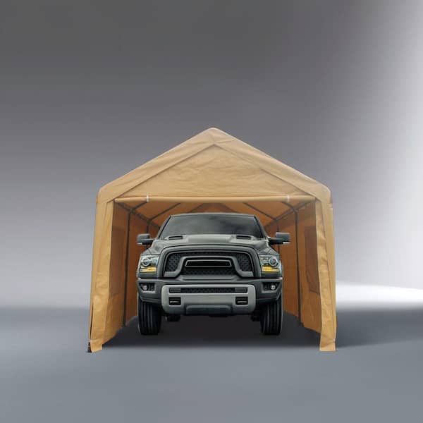 Wildaven 10 ft. x 20 ft. Heavy-Duty Outdoor Portable Steel Carport in Brown with Mesh Window and Roll Up Door