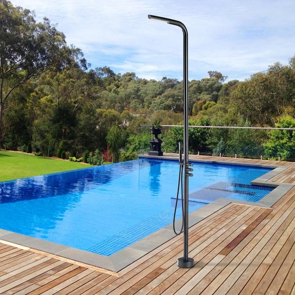 3-Handle 2-Spray Outdoor Exposed Freestanding Shower Faucet Shower Kit 2 GPM with Hand Shower in Matte Black