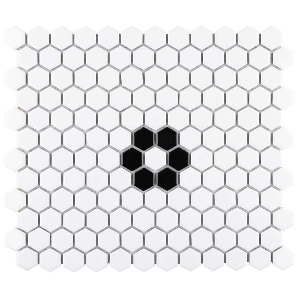 Metro 1 in. Hex Glossy White with Single Flower 6 in. x 6 in. Porcelain Mosaic Take Home Tile Sample price history on PriceWatchPro