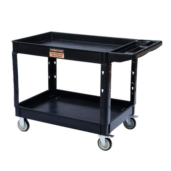 2 Shelf 550 lb. Heavy Duty Rolling Utility Service Cart with Dual Locking Casters, Tool Organizer Handle and Cup Holder