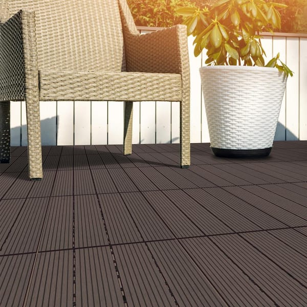 Pure Garden 1 ft. W x 1 ft. L 6 Patio Tiles Wood/Polypropylene Interlocking Deck Tile Flooring in Mocha