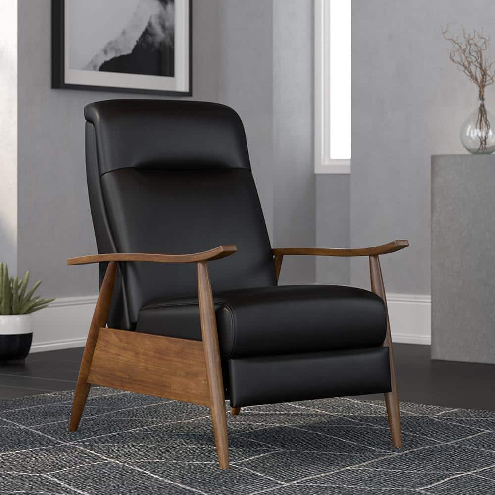 Mid-Century Modern Chestnut & Black Faux Leather Recliner