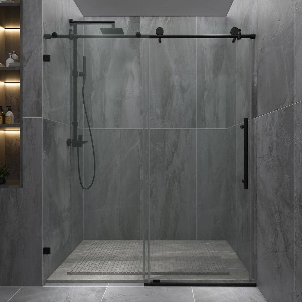 56-60 in.W x 74 in.H Frameless Sliding Glass Shower Door in Black Finish Wi