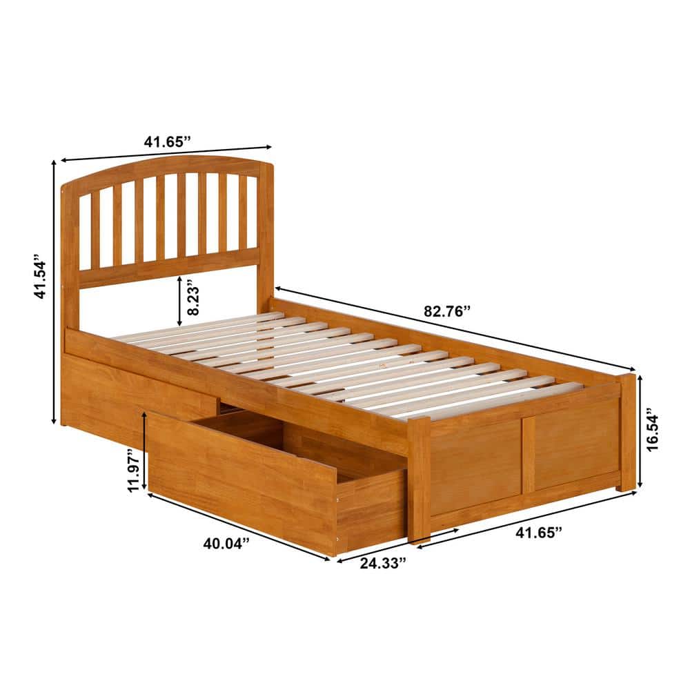 Light Toffee Twin XL Wood Platform Bed with Storage Drawers