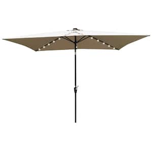 6.5 ft. x 10 ft. Steel Market Solar Tilt Patio Umbrella in Mushroom with LED Light