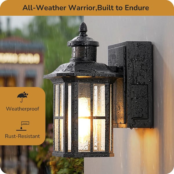 EDISHINE 12.8 in. Black Motion Sensing Dusk to Dawn Outdoor
