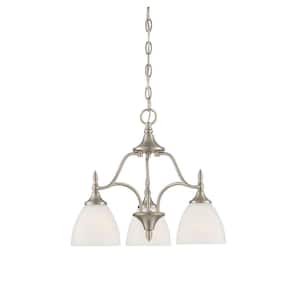Herndon 18.5 in. W x 15 in. H 3-Light Satin Nickel Chandelier with White Frosted Glass Shade