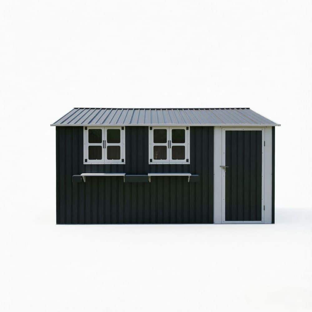 12 x 10 ft. Outdoor Metal Storage Shed Waterproof Lockable Tool Shed w/3 Windows and Flower Rack Coal Gray (110 sq. ft.) price history on PriceWatchPro
