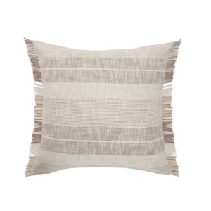 Angelica Beige / Cream Striped Fringed Casual Soft Poly-fill 20 in. x 20 in. Throw Pillow