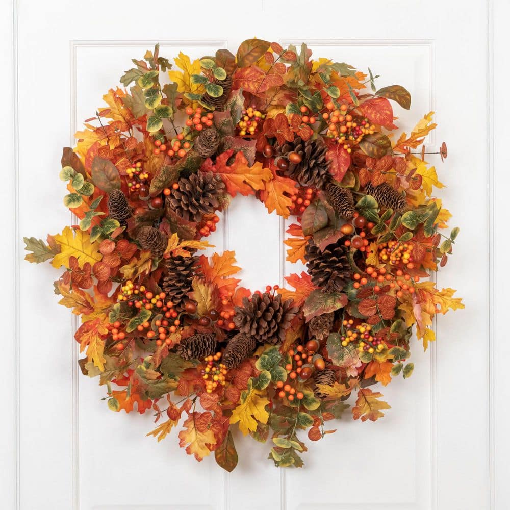 "Eucalyptus Maple Leaves and Acorns Artificial Fall Harvest Wreath - 30""" price history on PriceWatchPro