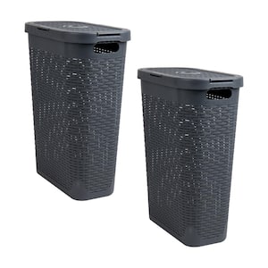Gray 23.5 in. H x 10.4 in. W x 18 in. L Plastic 40L Slim Ventilated Rectangle Laundry Hamper with Lid (Set of 2)