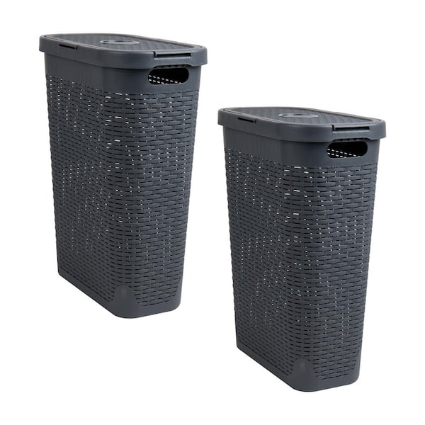 Mind Reader Gray 23.5 in. H x 10.4 in. W x 18 in. L Plastic 40L Slim Ventilated Rectangle Laundry Hamper with Lid (Set of 2)