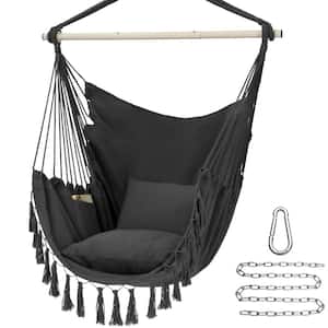 3.15 ft. Portable Hanging Rope Swing Hammock Chair with Pocket and 2 Cushions, Dark Gray