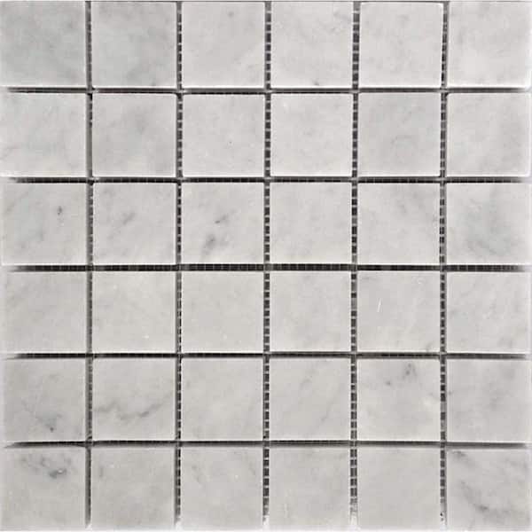 Apollo Tile White 4 in. x 5 in. Square Chip Honed Marble Mosaic Tile Sample (0.13 sq. ft./Piece)