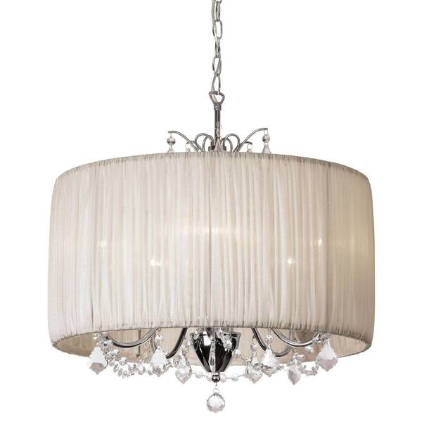 Radionic Hi Tech Victoria 5-Light Polished Chrome Crystal Chandelier with Oyster Organza Shade
