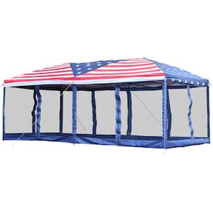 10 ft. x 20 ft. American Flag Print Pop Up Party Tent Gazebo Wedding Canopy with Removable Mesh Sidewalls