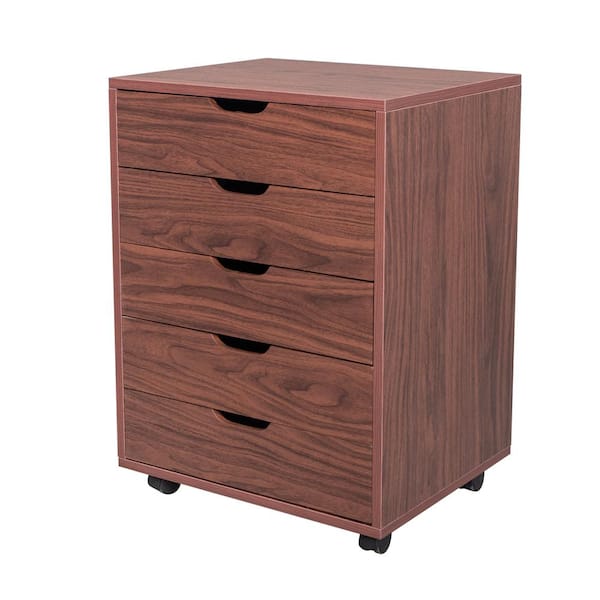 Karl Home Wooden Walnut File Cabinet Mobile Storage Cabinet With 5 ...