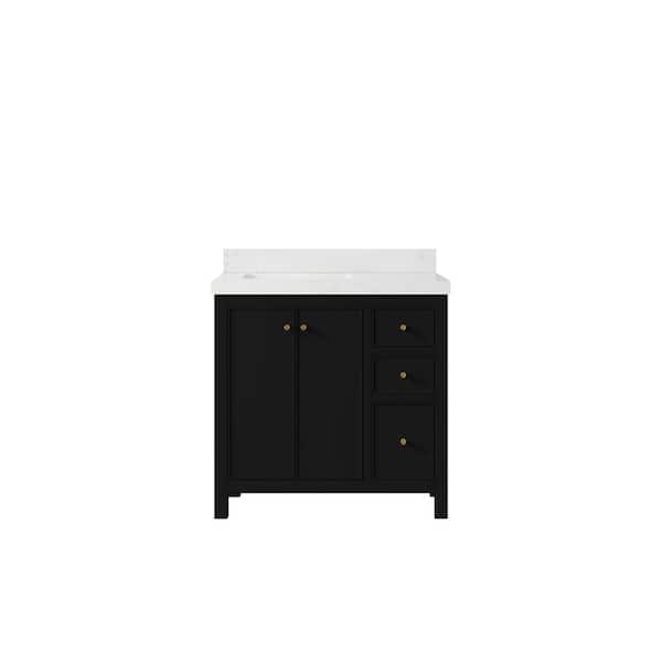 Willow Collections Chicago 36 in. W x 22 in. D x 36 in. H Single Left Offset Sink Bath Vanity in Black with 2 in. Empire White Quartz Top