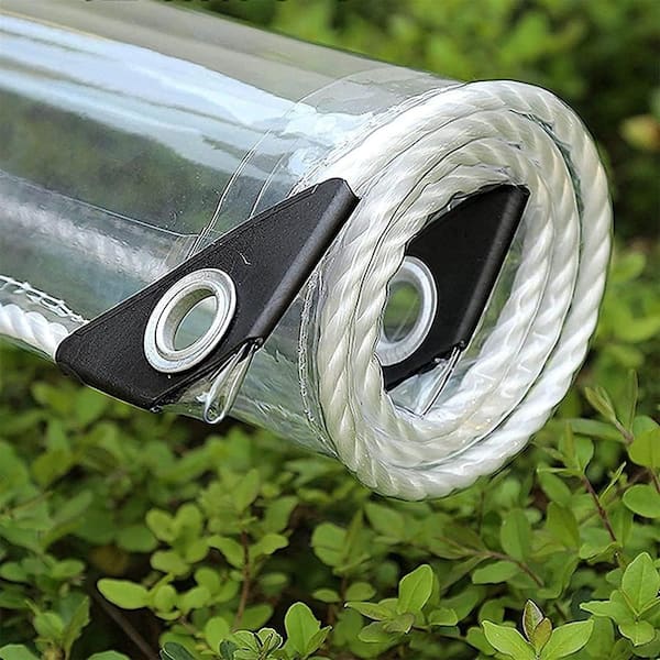 4 ft. x 6 ft. Clear Vinyl Tarp with Grommets and Tying Rope, 0.35 mm Clear PVC Tarp for Greenhouse, Patio and Pavilion