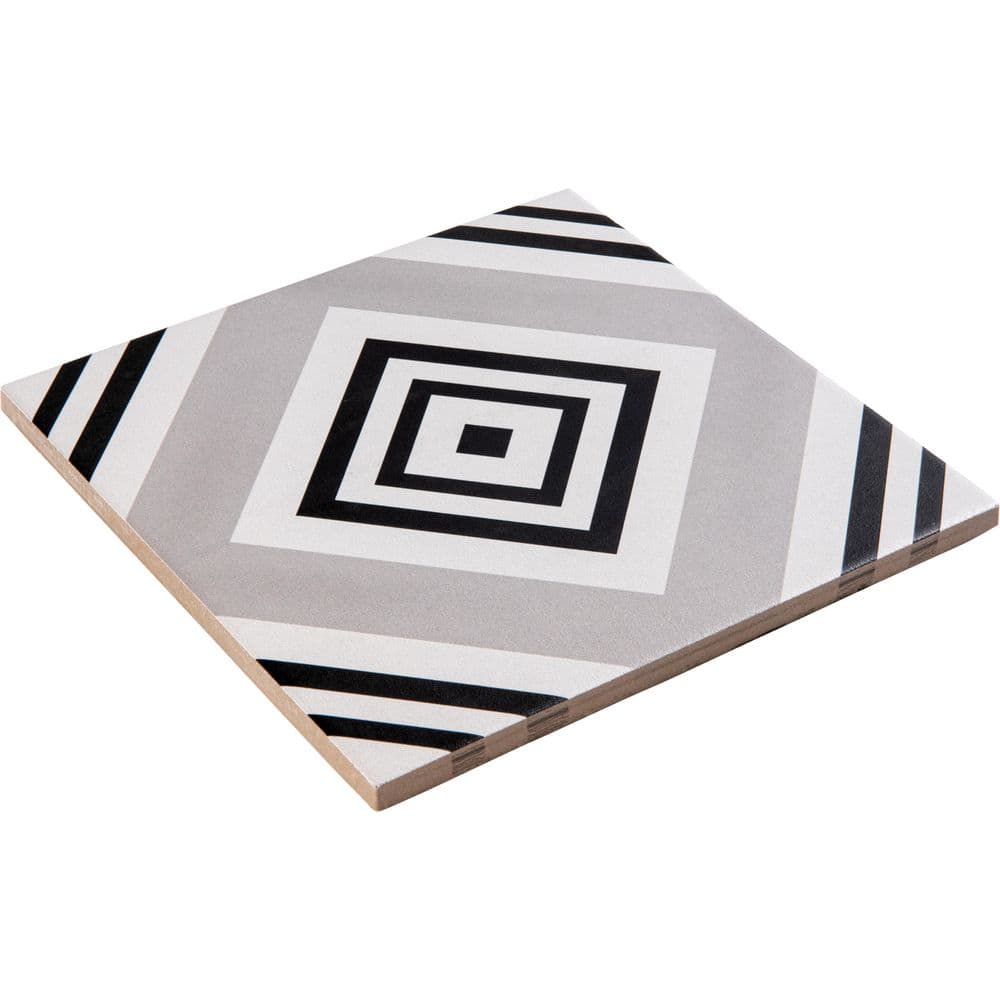 Lucia 8" Black and Gray Porcelain Patterned Tile