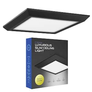 Ultra Slim Luxurious Edge-lit 7 in. Square Black, 3000K LED Easy Installation Ceiling Light Flush Mount (1-Pack)