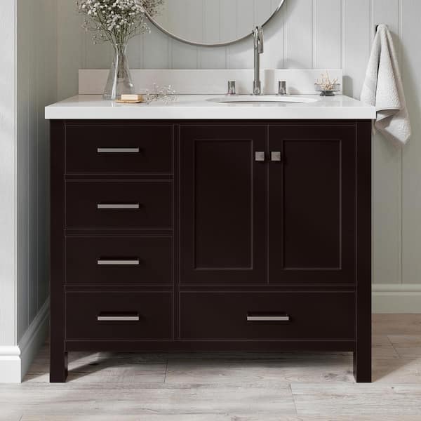 ARIEL Cambridge 43 in. W x 22 in. D x 36 in. H Vanity in Espresso with Pure White Quartz Top
