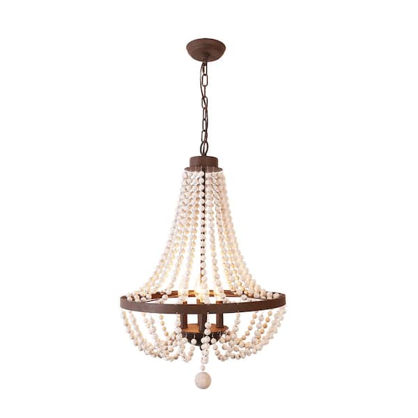 Bella Depot 4-Light Rustic Black Finish White Wood Beaded Chandelier with Adjustable Chain