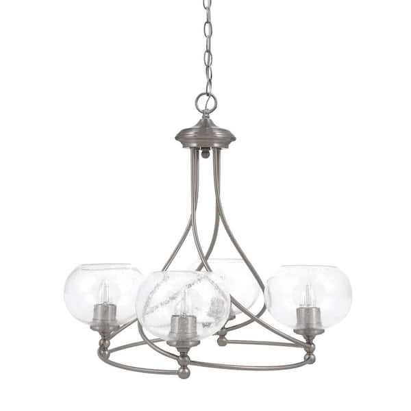Unbranded Royale 4-Light Brushed Nickel Chandelier, Round Chandelier with 7 in. Clear Bubble Glass Shades, No bulbs included