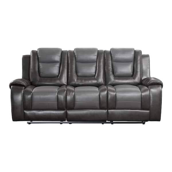 EVERGLADE HOME Danio 85.5 in. Round Arm Faux Leather Straight in Gray