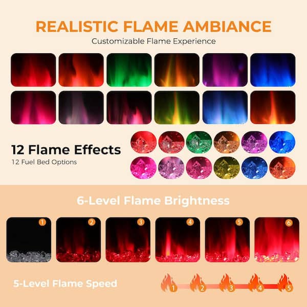 50 in. Smart Wall Mount Electric Fireplace with 12 LED Flame Effects in Black