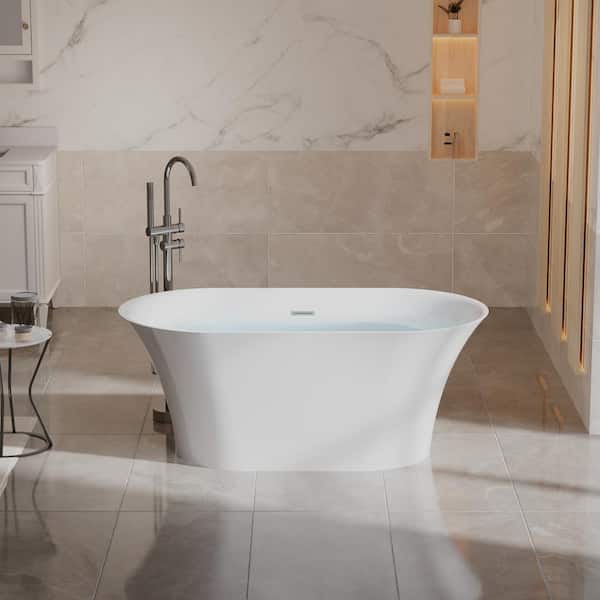 Altus 59 in. x 31.5 in. Freestanding Soaking Bathtub with Chrome Drain in Glossy White, 100% Pure Virgin Acrylic