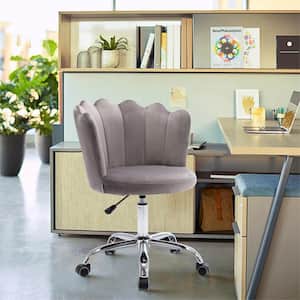 Gray Velvet 360° Swivel Shell Chair With Metal Legs, Height Adjustable Computer Desk Chair for Living Room Office