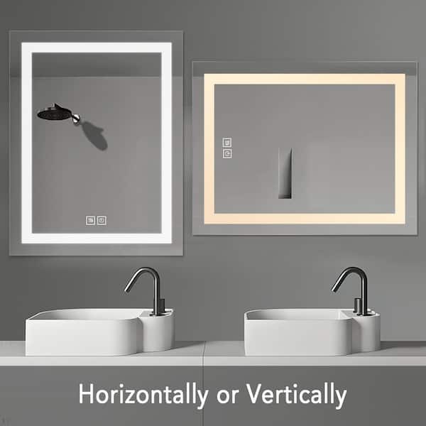Dimmable Antifog LED Bathroom Mirror Horizontal Wall Mounted Mirror Magnifier 