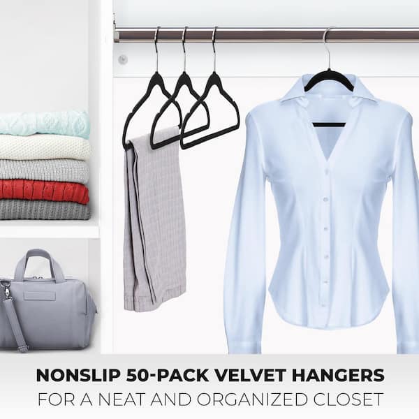 OSTO Black Velvet Hangers 50-Pack OV-112-50-BLK-H - The Home Depot