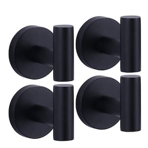 Stainless Steel Wall Mounted Round J-Hook Robe/Towel Hook with Rust Resistant in Matte Black(4-Pack)