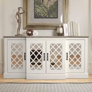 Millicent Ivory with Knotty Grey Wood 60.4 in. Wide Accent Sideboard with Adjustable Shelves