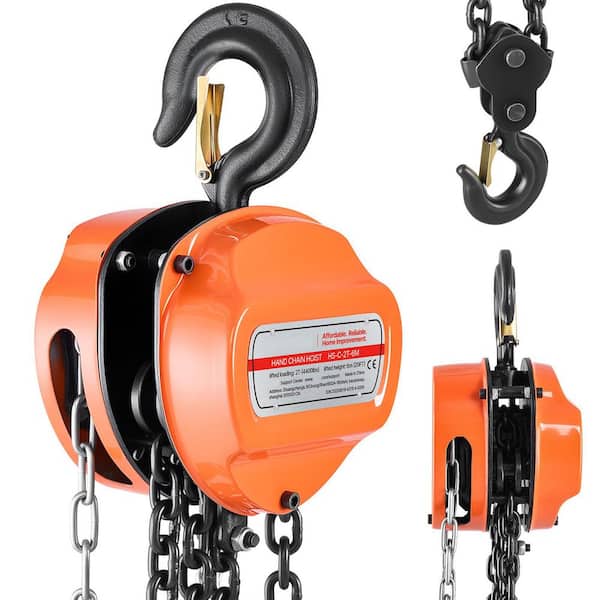 2 Ton Hand Chain Hoist, 4400 lbs. Capacity, Manual Chain Block with G80 Chain, 20 ft. Lifting Height, Heavy Duty, Orange