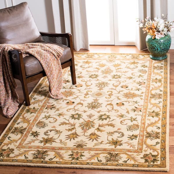 Antiquity Gold Doormat 3 ft. x 5 ft. Border Floral Solid Area Rug
