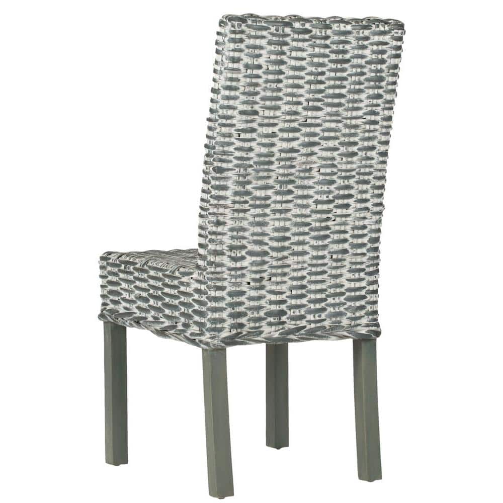Transitional Gray White-Washed Parsons Side Chair with Cane Slat