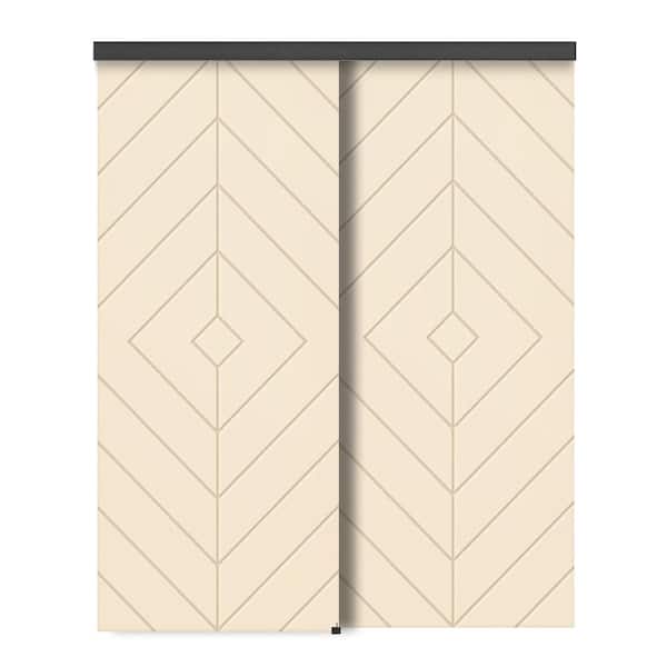 CALHOME 48 in. x 80 in. Hollow Core Beige Stained Composite MDF Interior Double Closet Sliding Doors