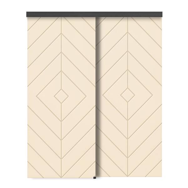 CALHOME 72 in. x 96 in. Hollow Core Beige Stained Composite MDF Interior Double Closet Sliding Doors