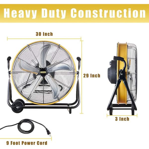 24 in. 3 Speeds High Velocity Internal Metal Barrel Drum Fan in Yellow w/ Powerful 1/4 Motor 360° Oscillating, Low Noise