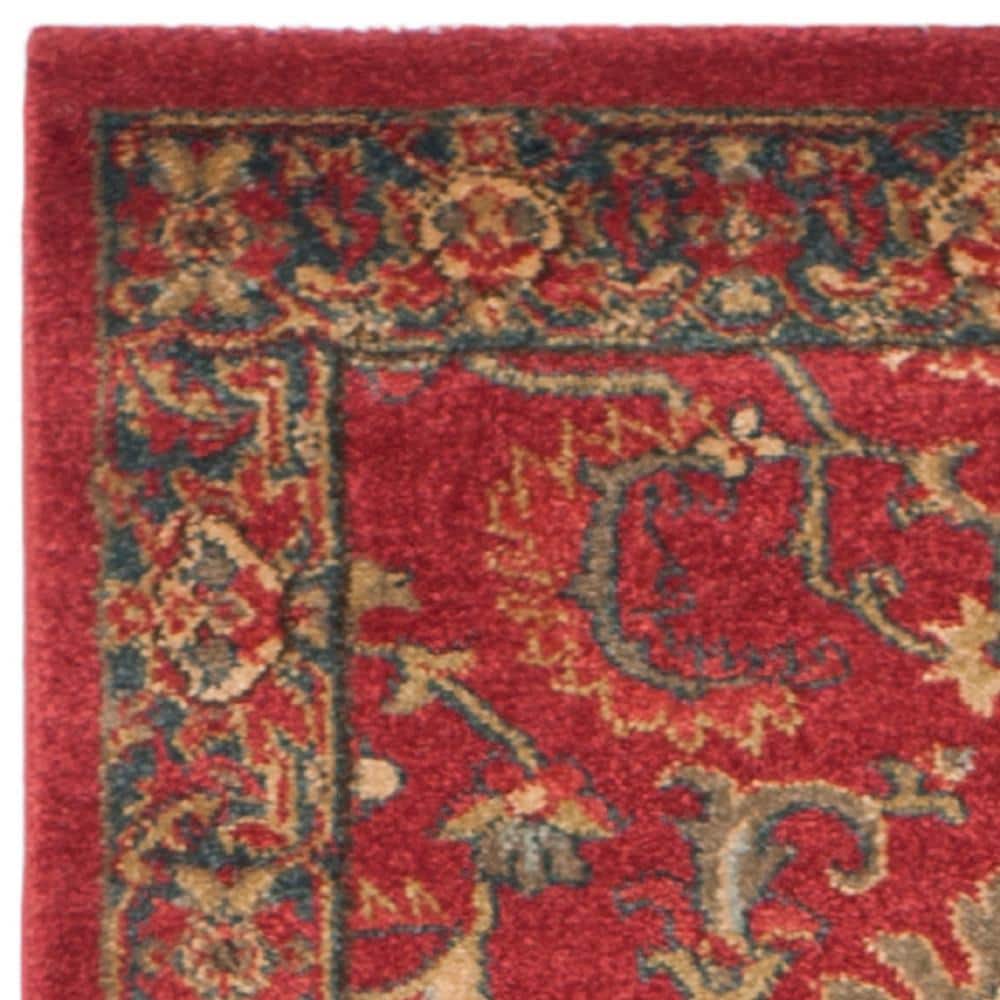 Elegant Red and Navy Hand-Knotted Synthetic Area Rug, 2'2" x 8'