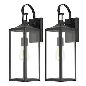 Castle 1-Light 20.5 in. Outdoor Wall Light with Matte Black Finish and Clear Glass Shade(2-pack)