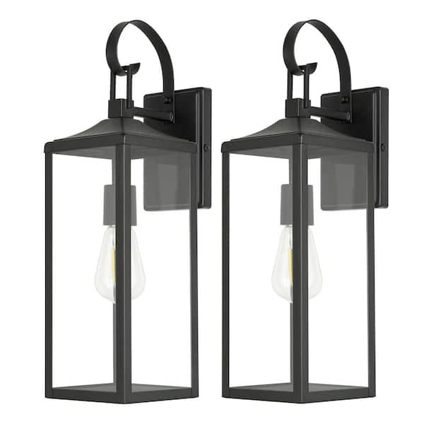 Hukoro Castle 1-Light 20.5 in. Outdoor Wall Light with Matte Black Finish and Clear Glass Shade(2-pack)