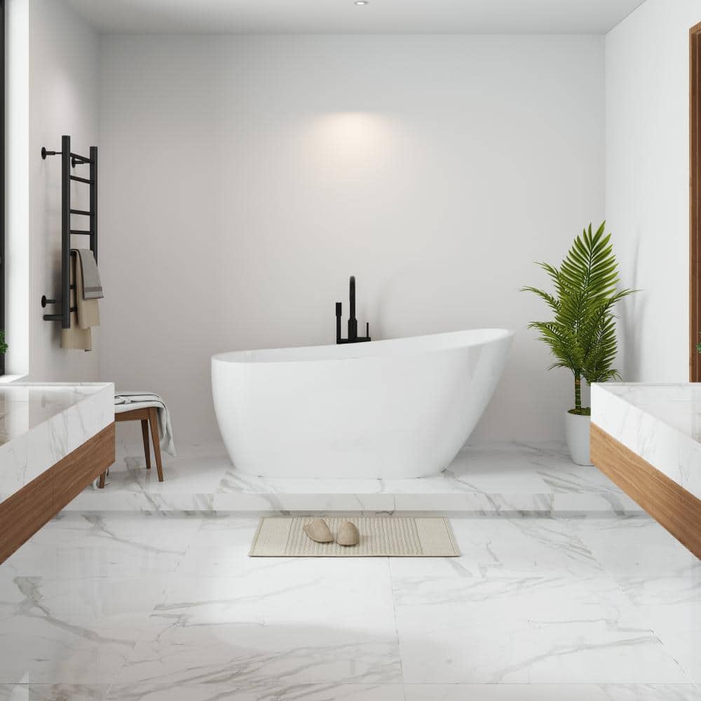 59 in. x 28 in. Acrylic Flatbottom Freestanding Soaking Bathtub in Glossy White, Gold Cover price history on PriceWatchPro