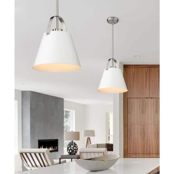 Matte White and Brushed Nickel Contemporary 1-Light Pendant