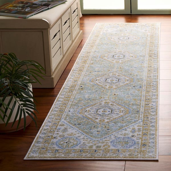 Bayside 2 ft. x 8 ft. Gold/Green Traditional Medallion Runner Rug
